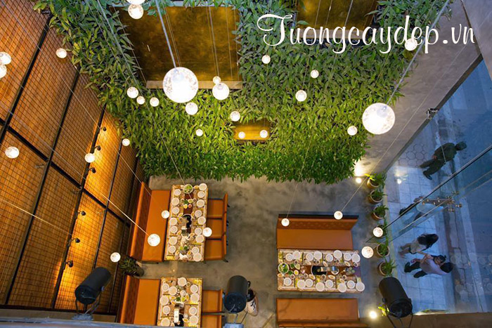 Không gian nhà hàng sang trọng hơn nhờ tường cây xanh